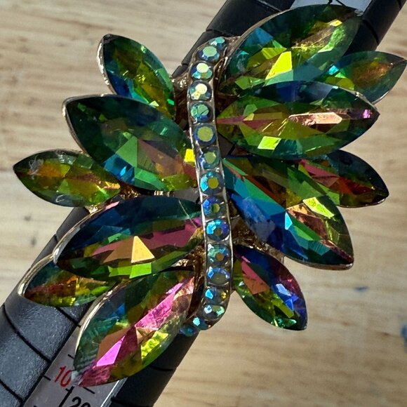 Vine Marquis Stone Aurora Borealis Green Stretch Statement Ring Size 7-8 - Picture 12 of 13